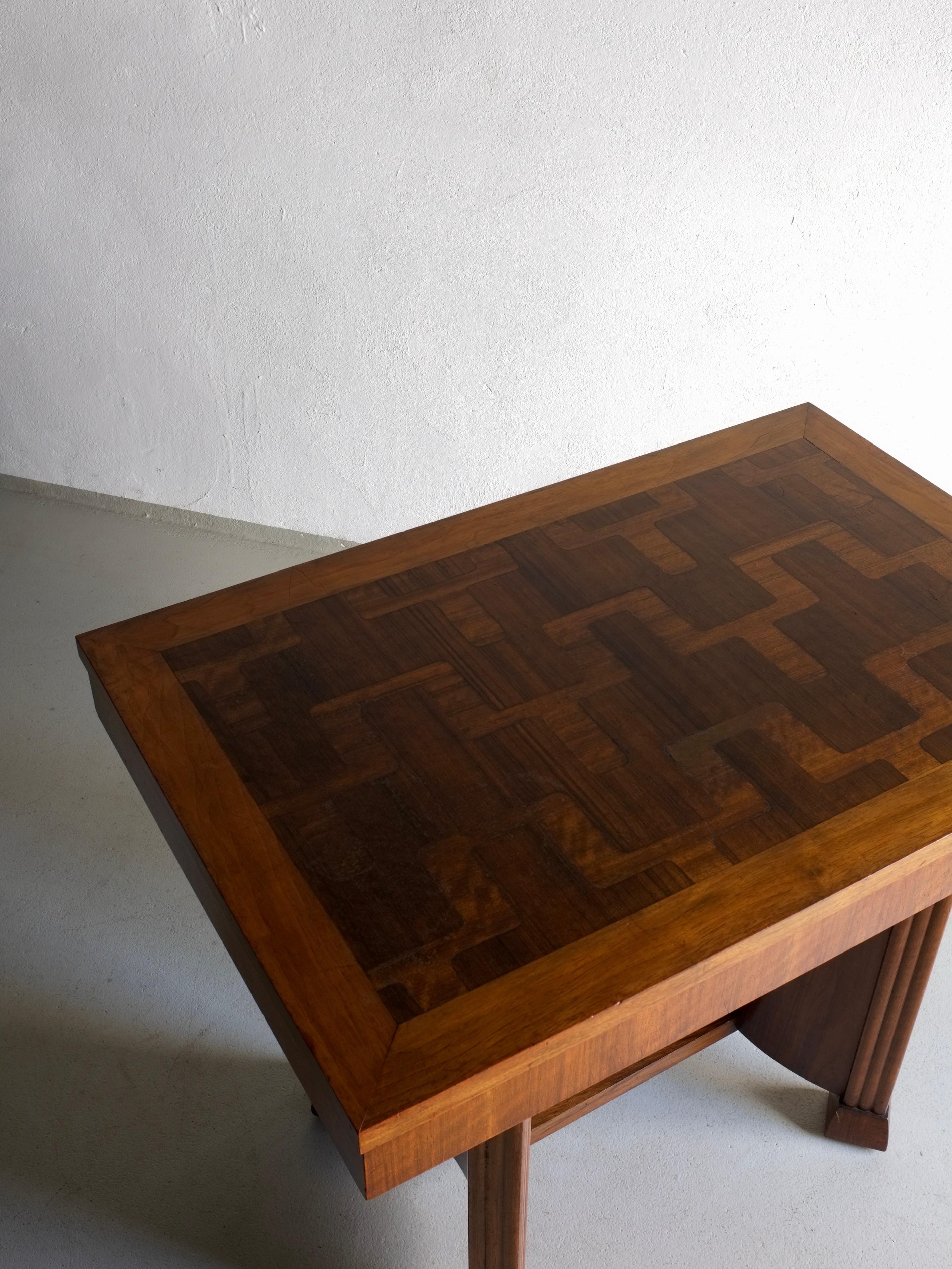 Wood Art Deco Inlaid Desk Table, France, 1920s For Sale