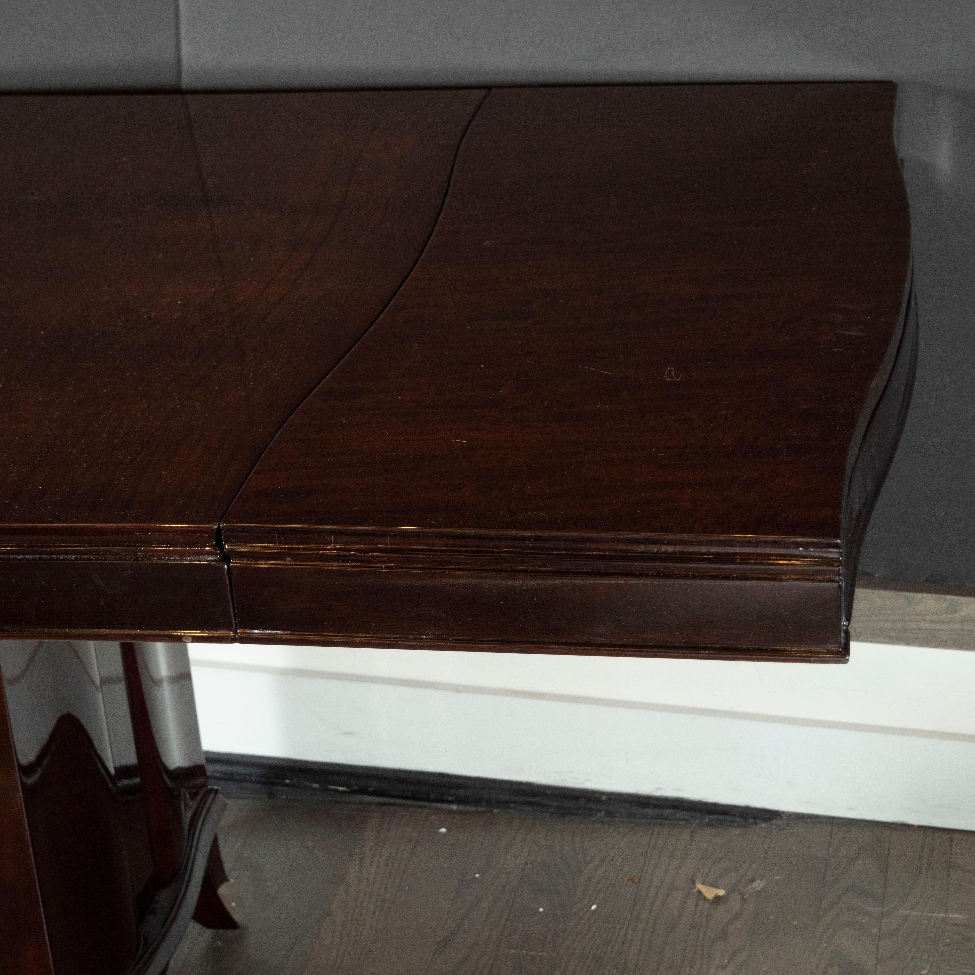 Art Deco Inlaid Mahogany Dining Table with Nickeled Sabots, Manner of Adnet 3