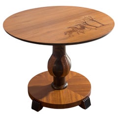 Art Deco Inlaid Round Side or End Table with Mahogany, Birch, Jacaranda and Burl