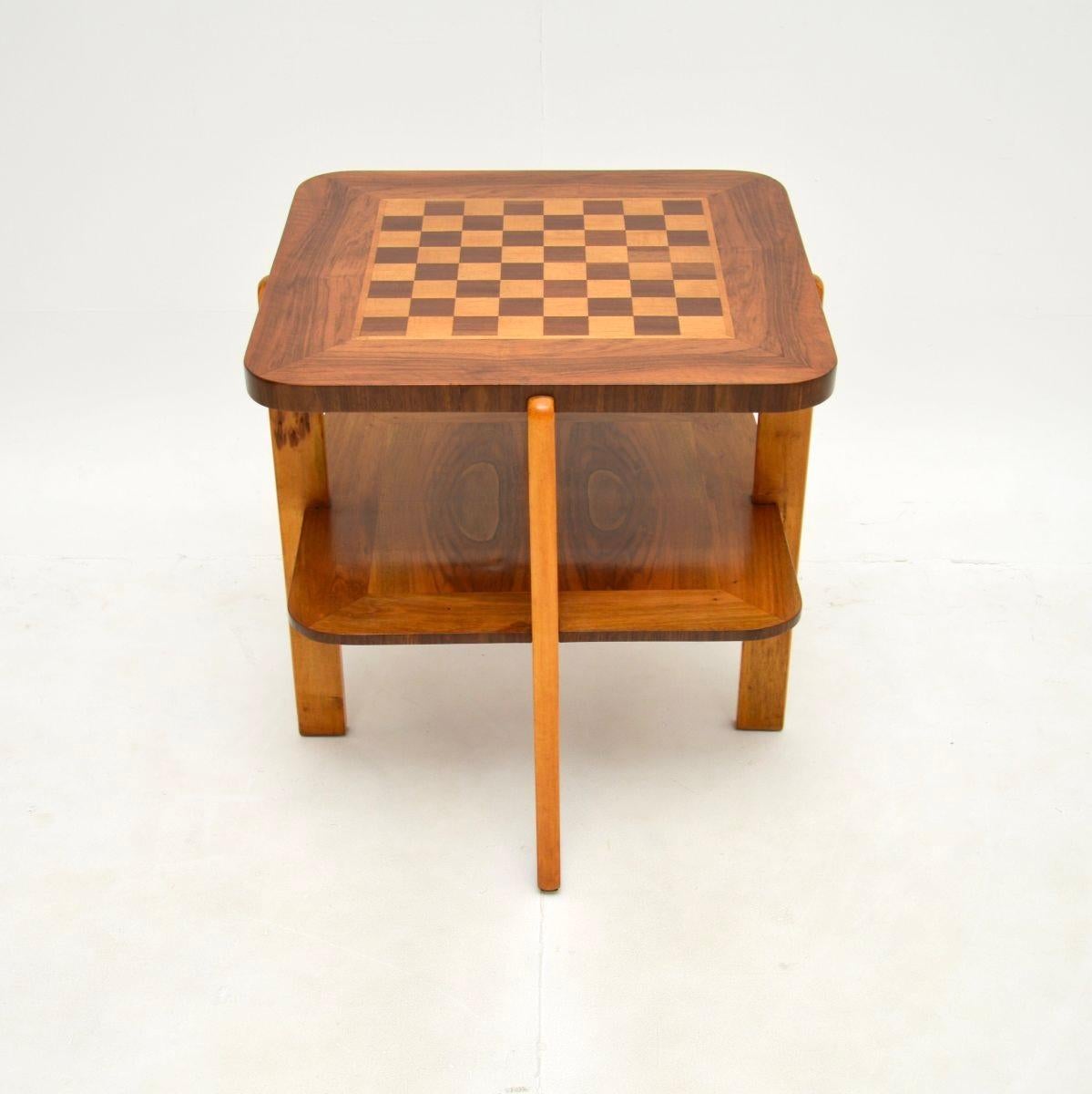 British Art Deco Inlaid Walnut Chess / Coffee Table For Sale