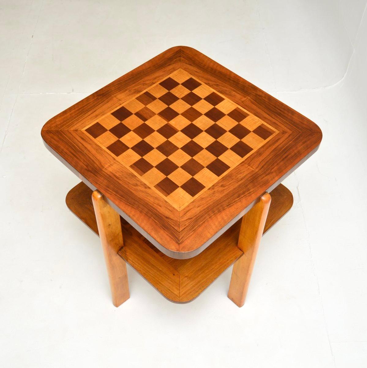 Inlay Art Deco Inlaid Walnut Chess / Coffee Table For Sale