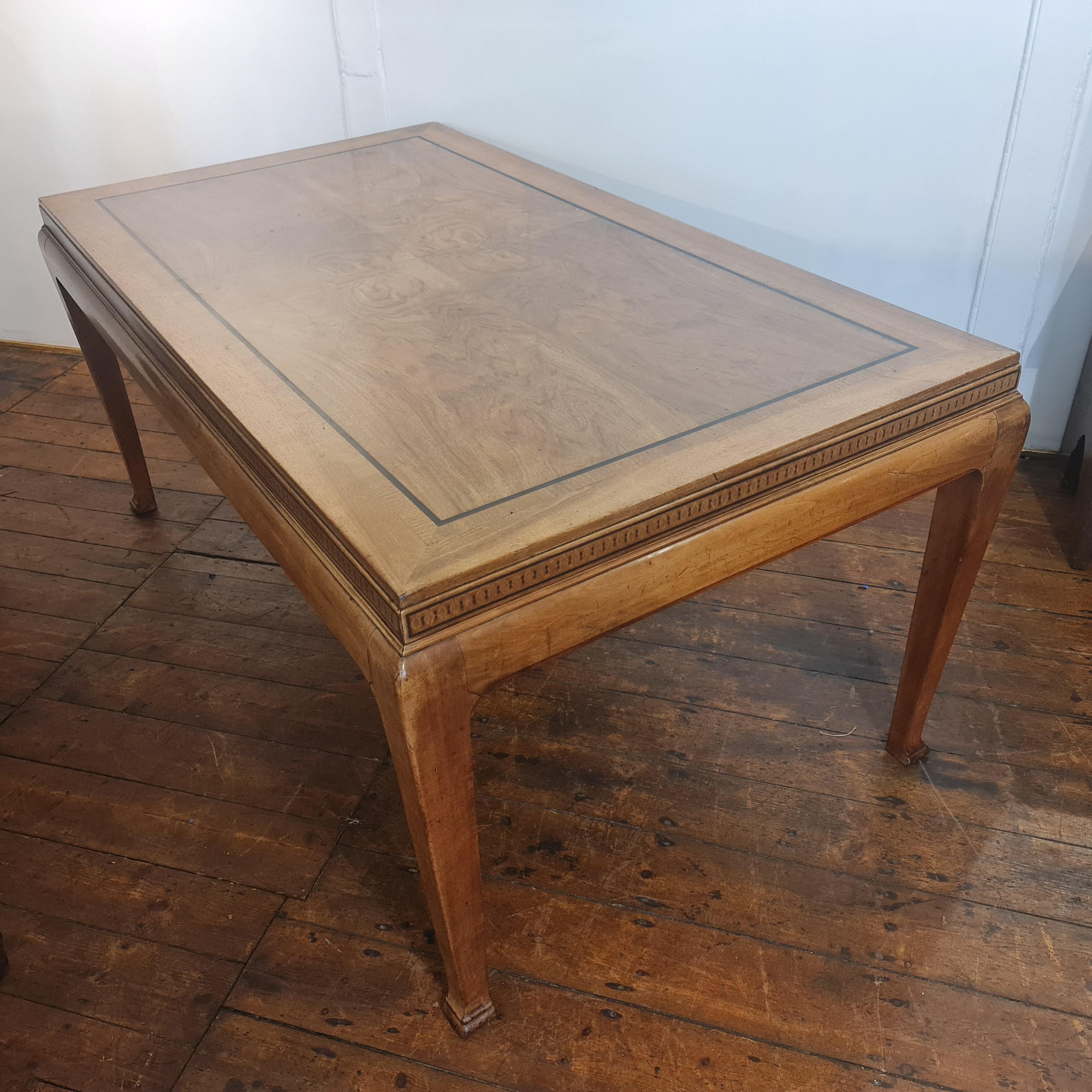 Unusual original Art Deco walnut dining table with inlaid decoration circa 1930