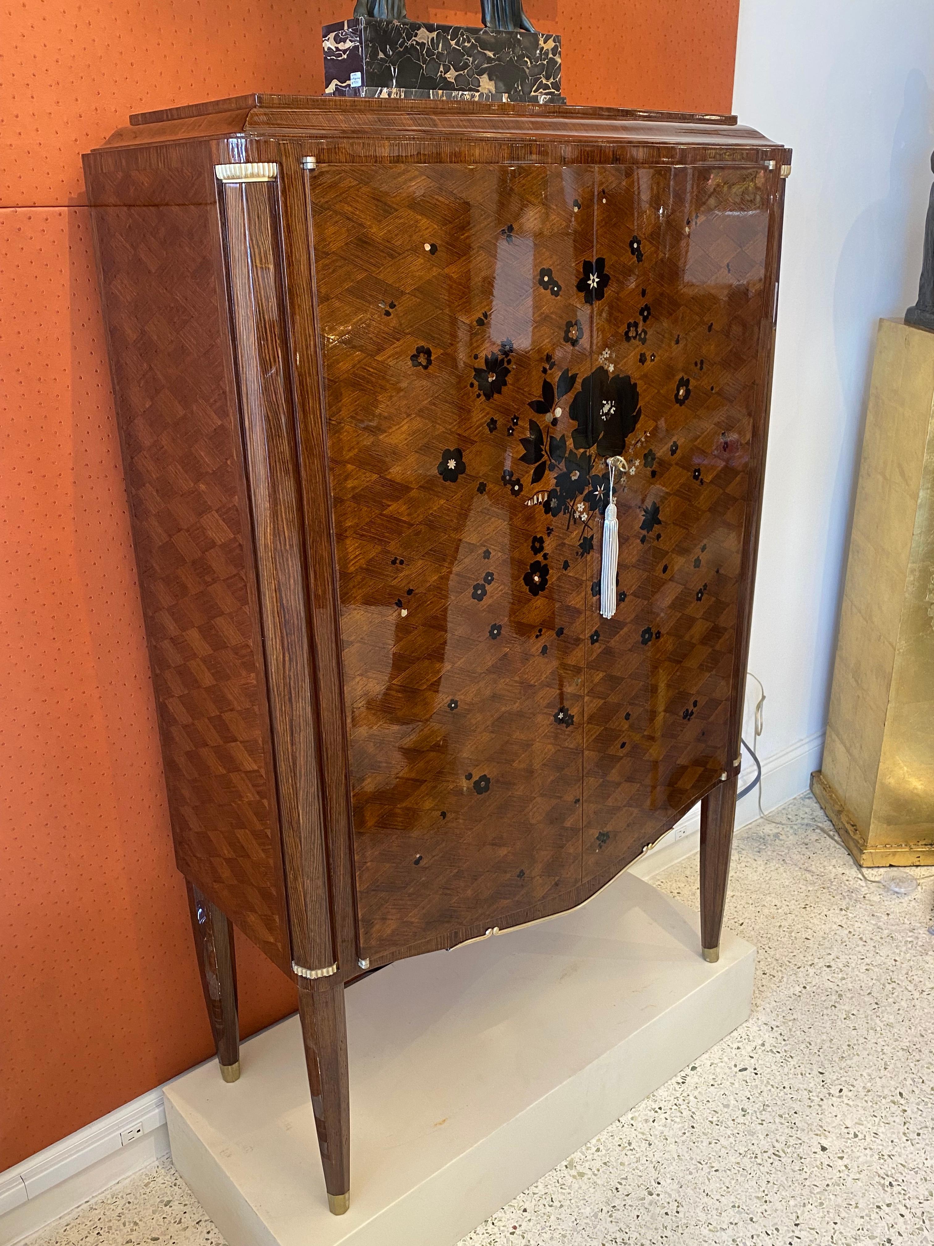 French Art Deco Inlay Cabinet by Jules Leleu