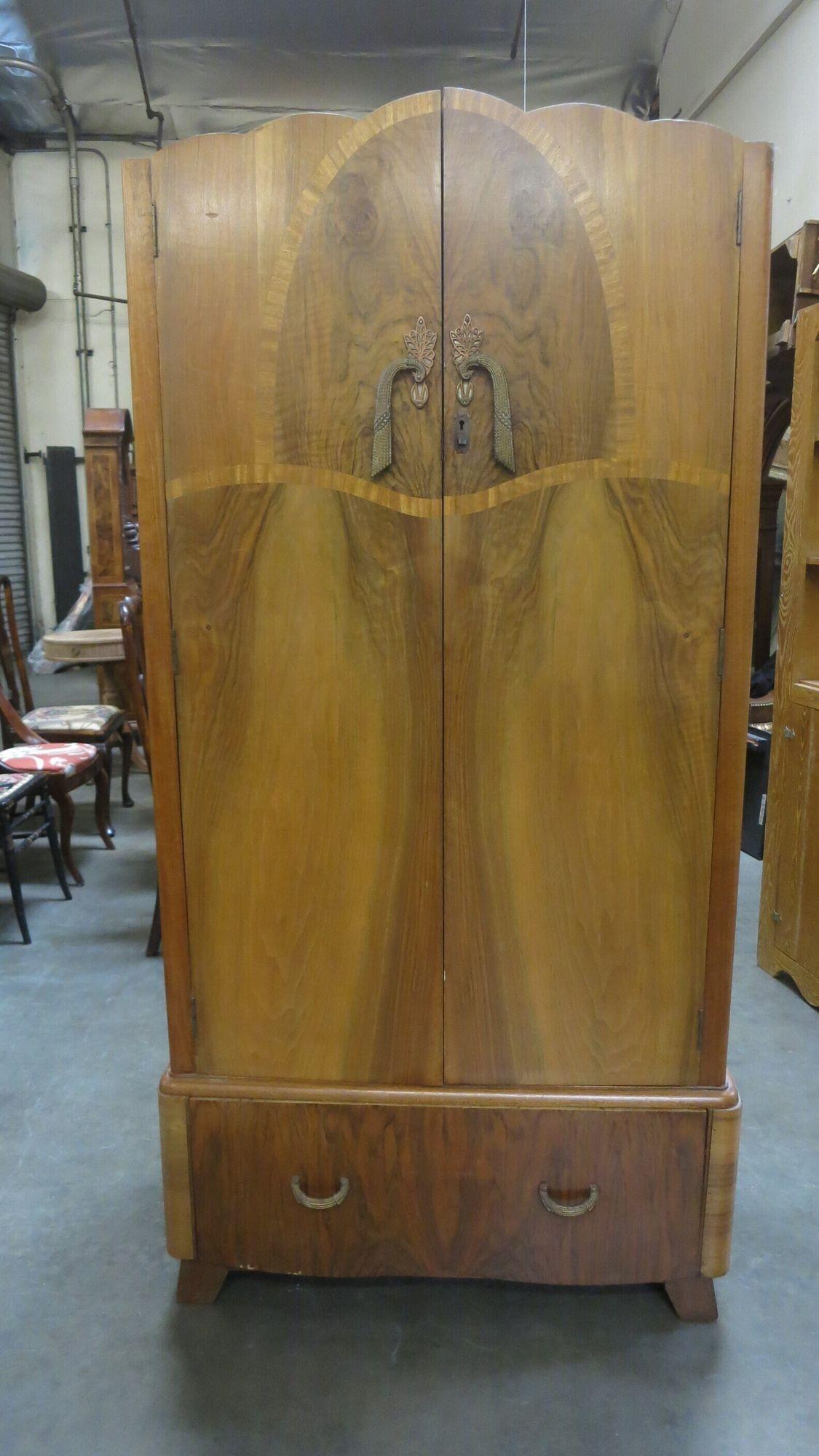 Art deco Inlay Walnut Women's Armoire by C.W.S. LTD, Enfield In Excellent Condition In Van Nuys, CA