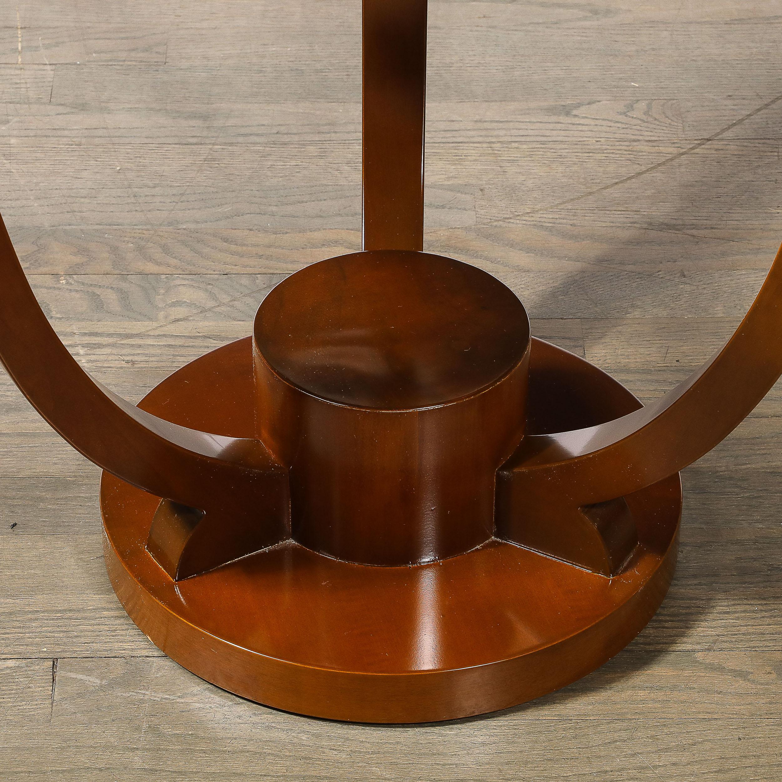 XX secolo Tavolo Gueridon con piano in vetro incassato Art Déco in noce strofinato a mano con dettagli intarsiati in vendita