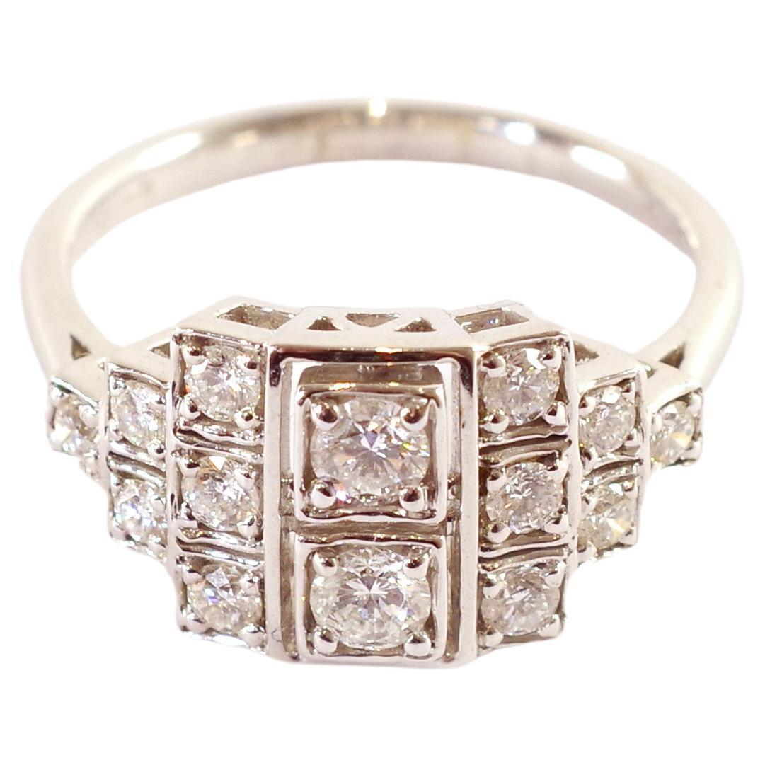 Art Deco Style Sapphire Ring in White Gold 18k, Wedding Ring For Sale