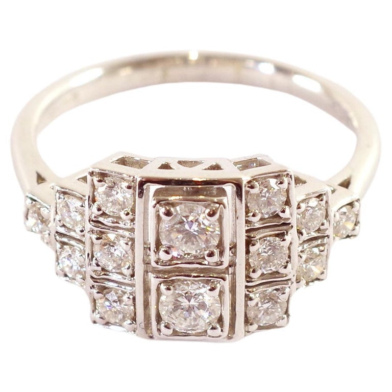 Art Deco inspiration ring in white gold 18k, Bridal ring, wedding ring