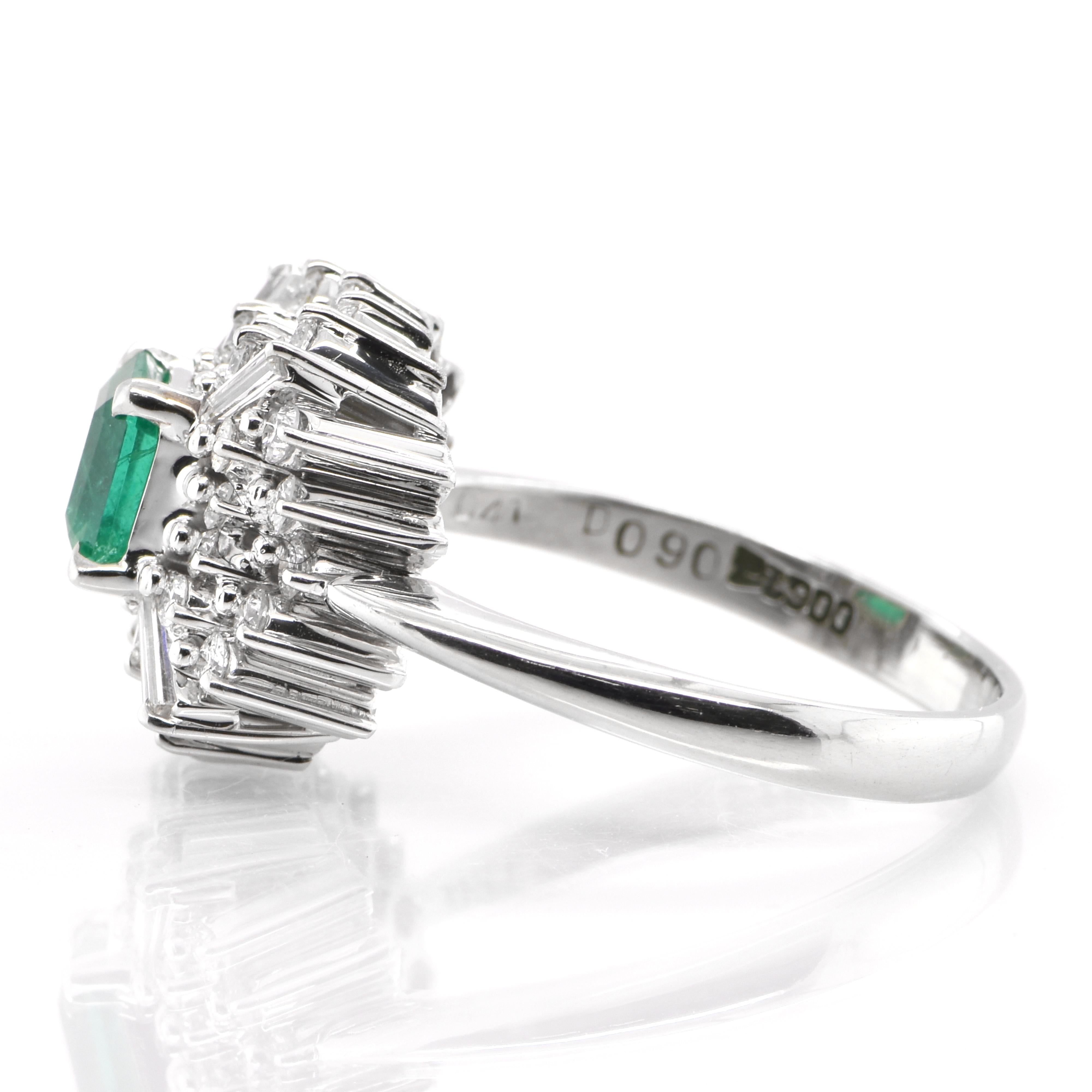 Art Deco Inspired 0.41 Carat Natural Emerald and Diamond Ring Set in Platinum In Excellent Condition In Tokyo, JP
