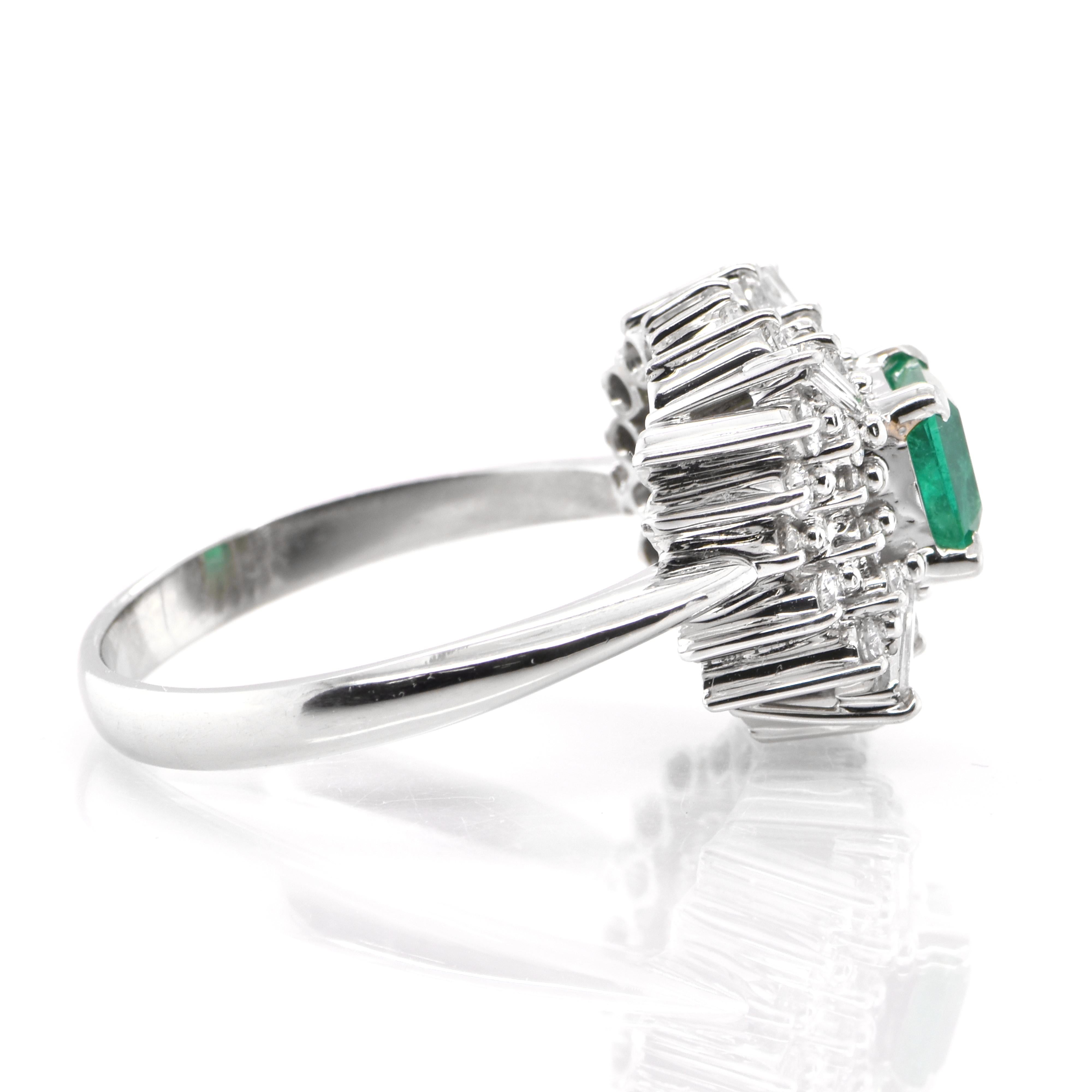Women's Art Deco Inspired 0.41 Carat Natural Emerald and Diamond Ring Set in Platinum