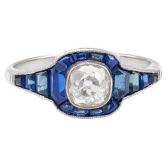 Art Deco Inspired 0.72 Carat Diamond Sapphire Platinum Ring