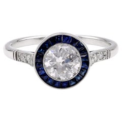 Art Deco Inspired 0.81 Carat Diamond Sapphire Platinum Target Ring