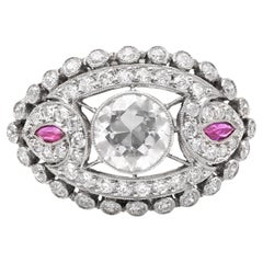 Art Deco Inspired 0.85 Carat Diamond Ruby Platinum Ring