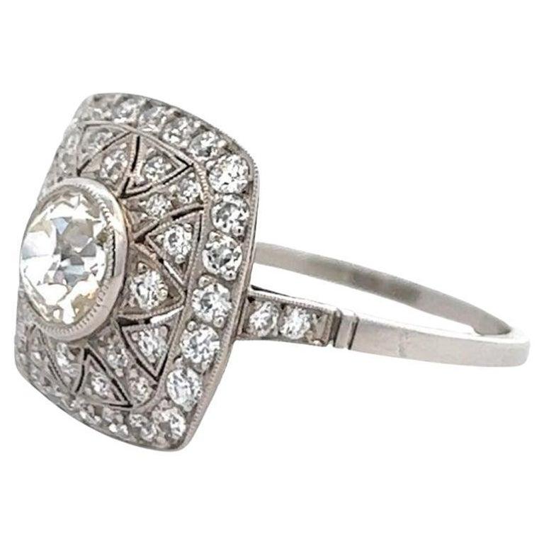 Art Deco Inspired 0.90ct Old European Cut Diamond Platinum Cocktail Ring For Sale 1