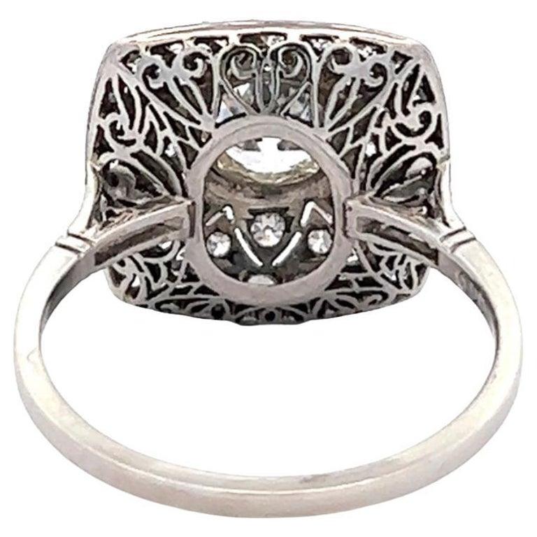 Art Deco Inspired 0.90ct Old European Cut Diamond Platinum Cocktail Ring For Sale 2