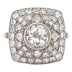 Art Deco Inspired 0.90ct Old European Cut Diamond Platinum Cocktail Ring