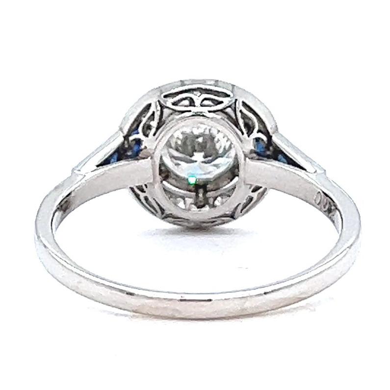 Art Deco Inspired 0.92 Carat Diamond Sapphire Platinum Target Ring For Sale 2