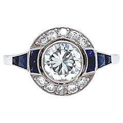 Art Deco Inspired 0.92 Carat Diamond Sapphire Platinum Target Ring