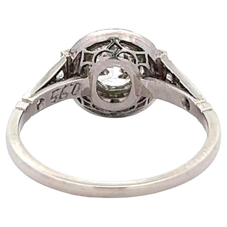 Art Deco Inspired 0.96 Carat Old European Cut Diamond Platinum Ring For Sale 2