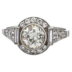 Art Deco Inspired 0.96 Carat Old European Cut Diamond Platinum Ring