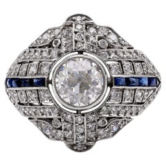 Anillo de Platino con Zafiro y Diamantes de 1 Quilates Inspirado en el Art Decó