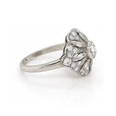Art Deco Inspired 1 Carat Platinum Diamond Floral Motif Ring
