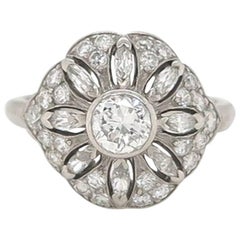 Art Deco Inspired 1 Carat Platinum Diamond Floral Motif Ring