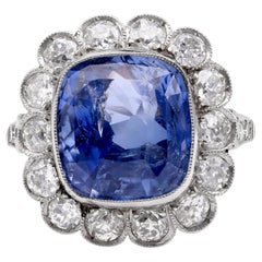 Art Deco Inspired 10.10 Carat Cushion Ceylon Sapphire Diamond Platinum Ring