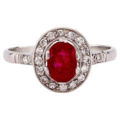 Art Deco Inspired 1.03 Carat Ruby Diamond Platinum Cluster Ring Art Deco Inspired 1.03 Carat Ruby Diamond Platinum Cluster Ring