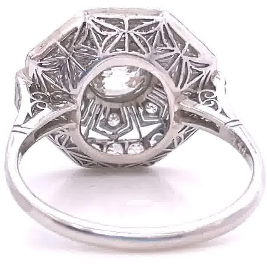 Art Deco Inspired 1.11 Carat Old European Cut Diamond Platinum Engagement Ring 1