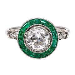 Art Deco Inspired 1.11 Carat Old European Cut Diamond Platinum Target Ring