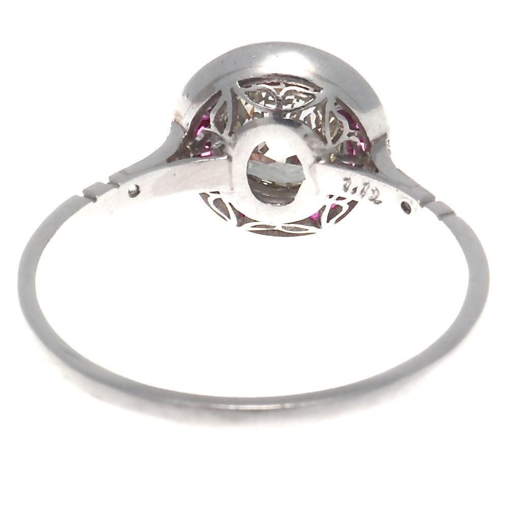 Art Deco Inspired 1.12 Carat Diamond Ruby Platinum Target Ring In New Condition In Beverly Hills, CA