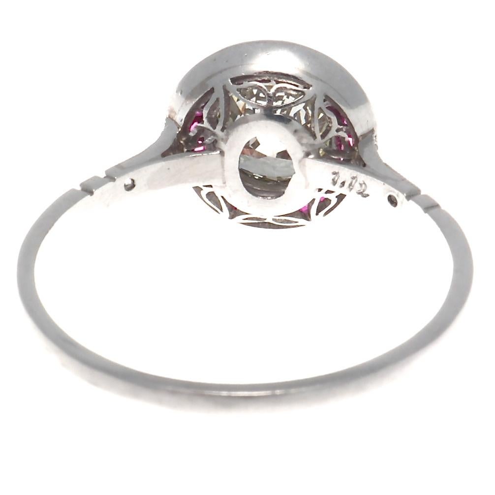 Women's Art Deco Inspired 1.12 Carat Diamond Ruby Platinum Target Ring