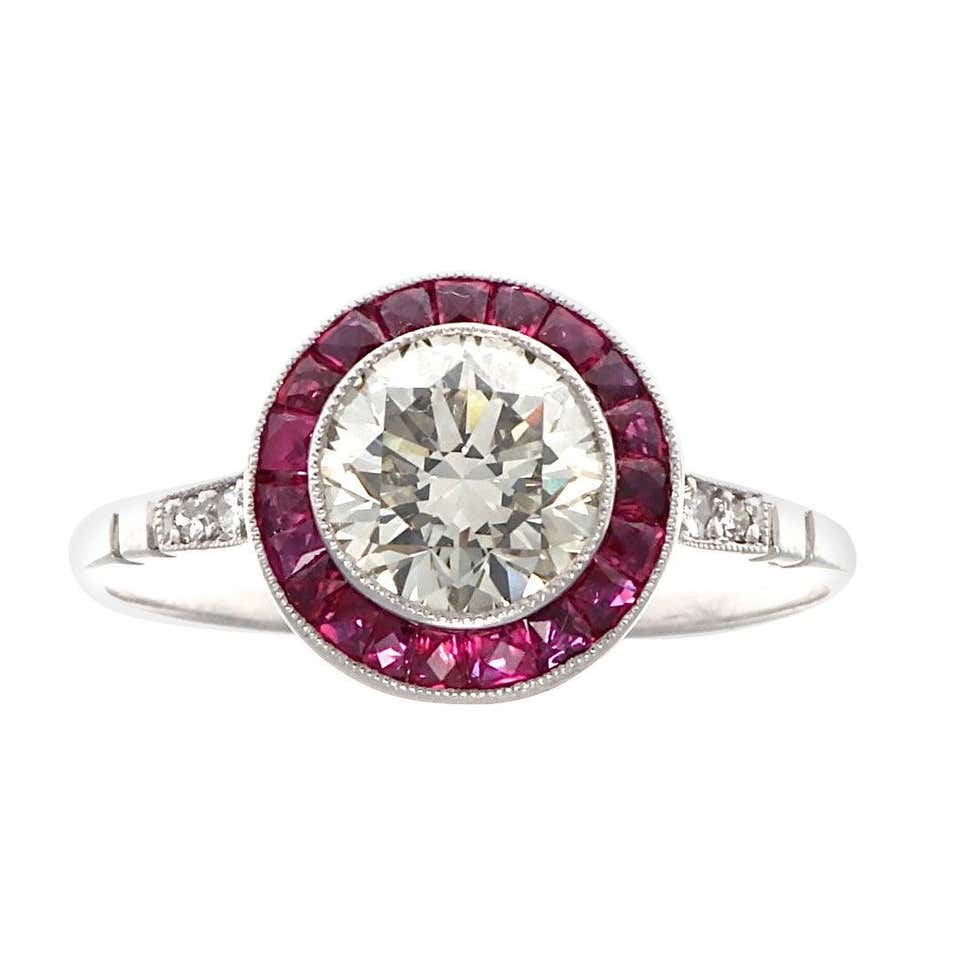 Art Deco Inspired 1.12 Carat Diamond Ruby Platinum Target Ring For Sale ...