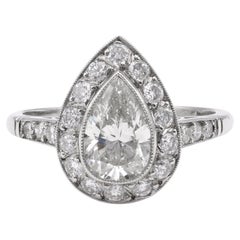 Art Deco Inspired 1.16 Carat Pear Diamond Platinum Engagement Ring