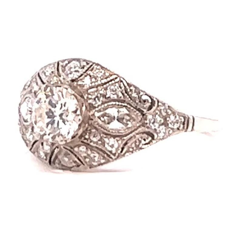 Women's or Men's Art Deco Inspired 1.21 Carats Diamonds Platinum Filigree Ring For Sale