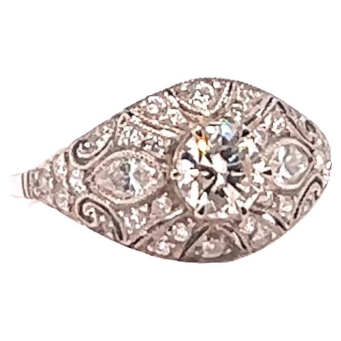 Art Deco Inspired 1.21 Carats Diamonds Platinum Filigree Ring For Sale