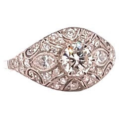 Art Deco Inspired 1.21 Carats Diamonds Platinum Filigree Ring