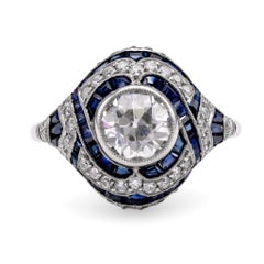 Anillo de Platino con Zafiro y Diamantes de 1.22 Quilates Inspirado en el Art Decó