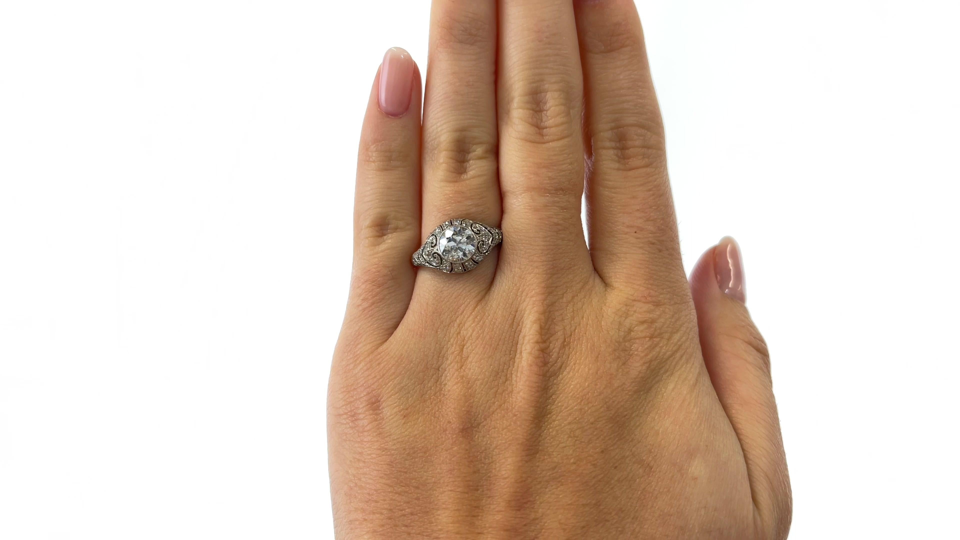 Art Deco Inspired 1.22 Carat Old European Cut Diamond Platinum Engagement Ring In New Condition In Beverly Hills, CA
