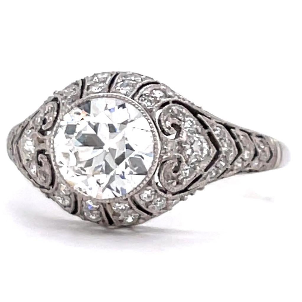 Art Deco Inspired 1.22 Carat Old European Cut Diamond Platinum Engagement Ring 1