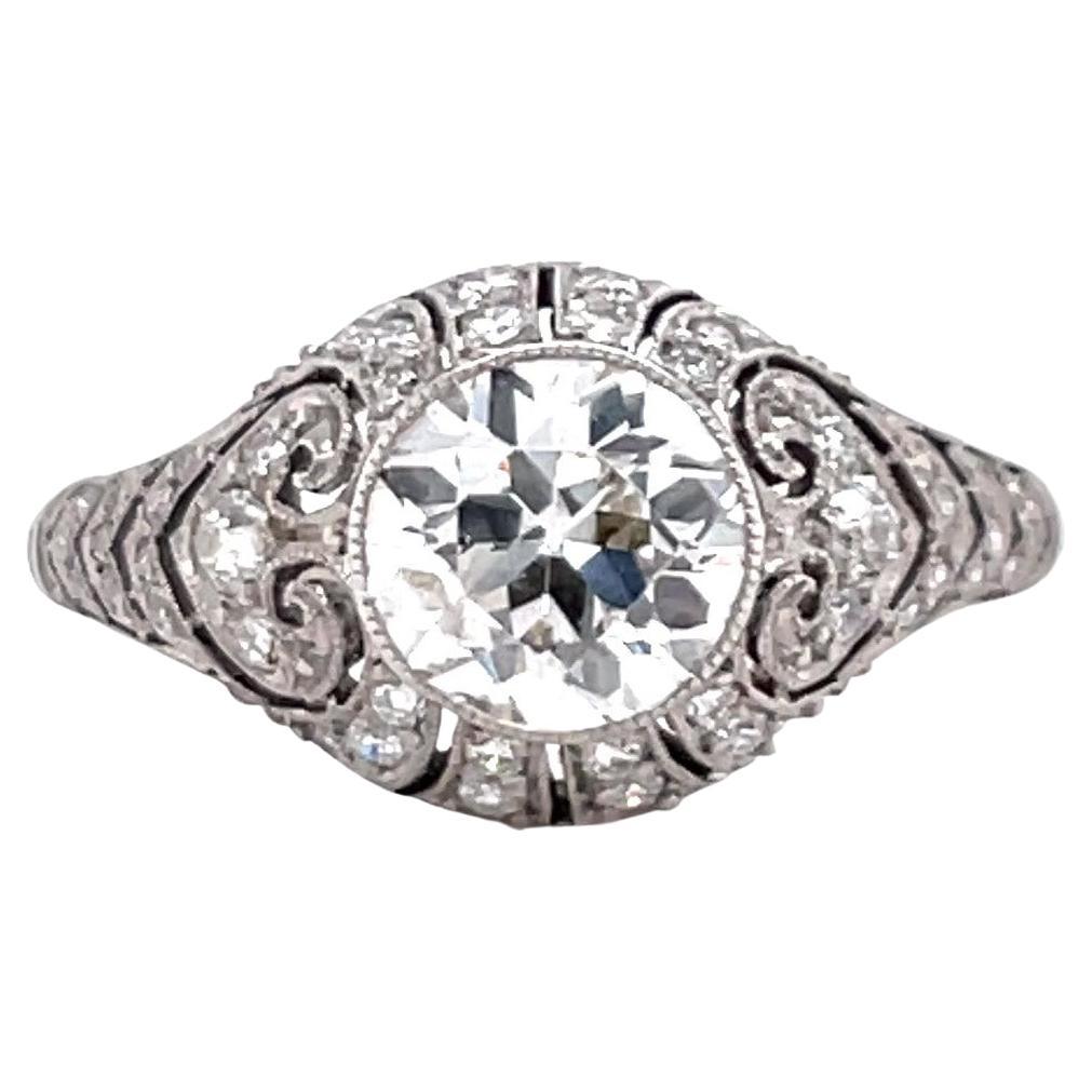 Art Deco Inspired 1.22 Carat Old European Cut Diamond Platinum Engagement Ring