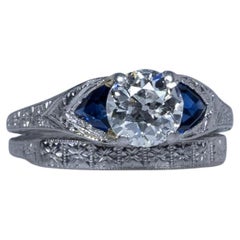 Anello di fidanzamento con diamante europeo antico di ispirazione Art Deco da 1,22 carati con fascia saldata