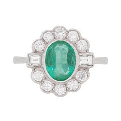 Vintage Art Deco-Inspired 1.25 Carat Emerald and Diamond Ring, circa 1950s