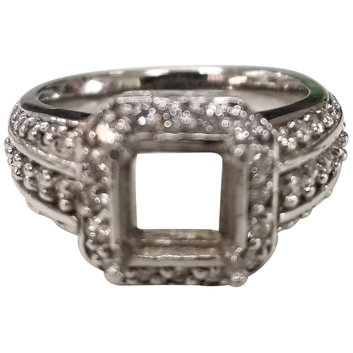 Art Deco Inspired 14 Karat with Diamonds Ring Semi Mount For Sale