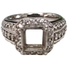 Used Art Deco Inspired 14 Karat with Diamonds Ring Semi Mount