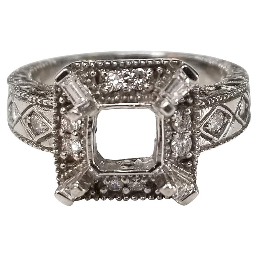 Art Deco Inspired 14 Karat with Diamonds Ring with Hand Engraving