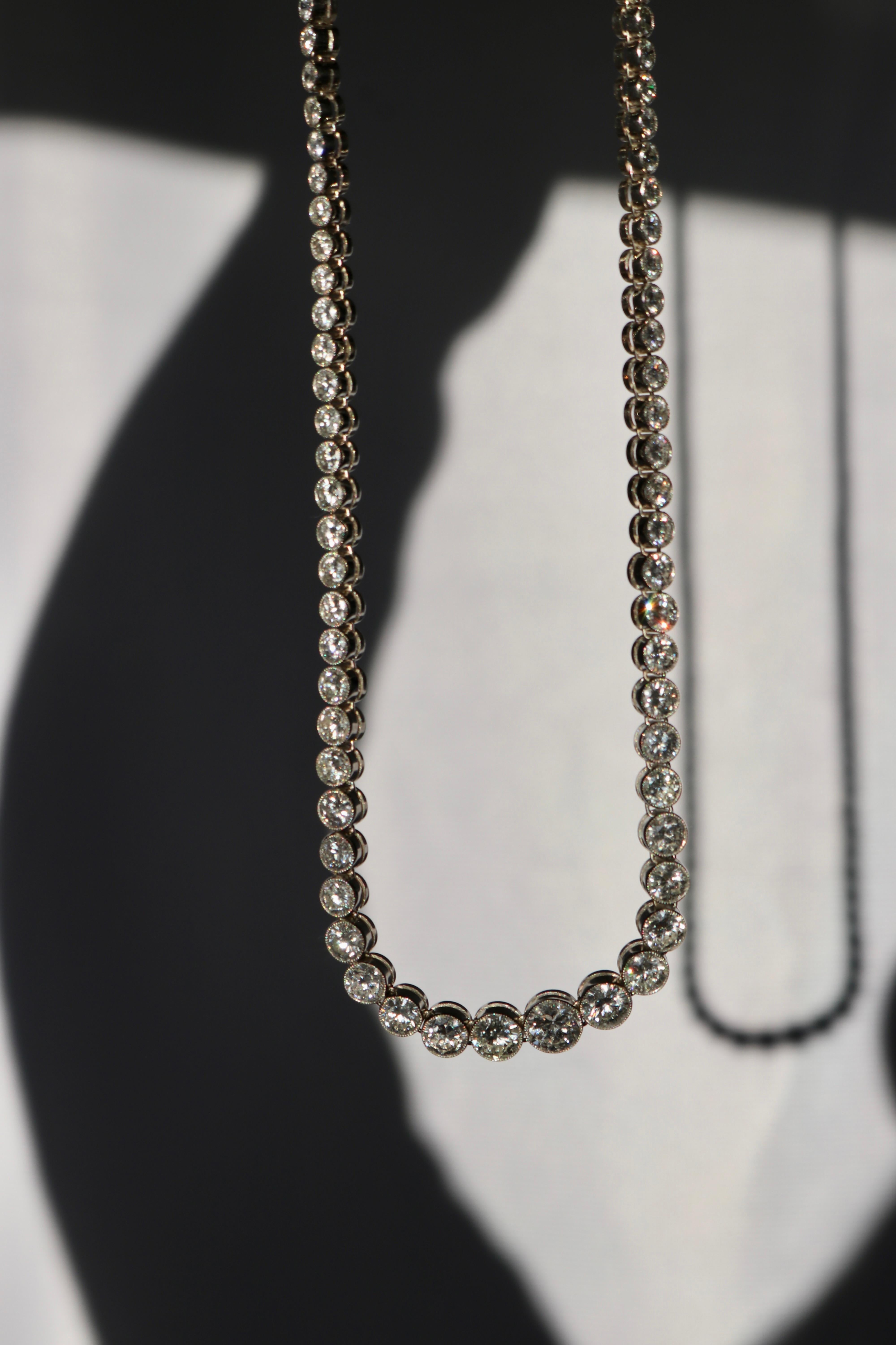 Art Deco Inspired 14.33 Carat Total Weight Diamond Platinum Riviera Necklace 1