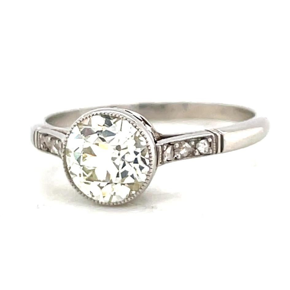 Art Deco Inspired 1.45 Carat Old Euro Diamond Platinum Solitaire Engagement Ring In New Condition In Beverly Hills, CA