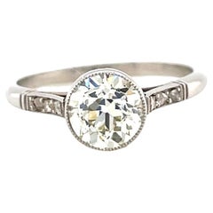 Art Deco Inspired 1.45 Carat Old Euro Diamond Platinum Solitaire Engagement Ring