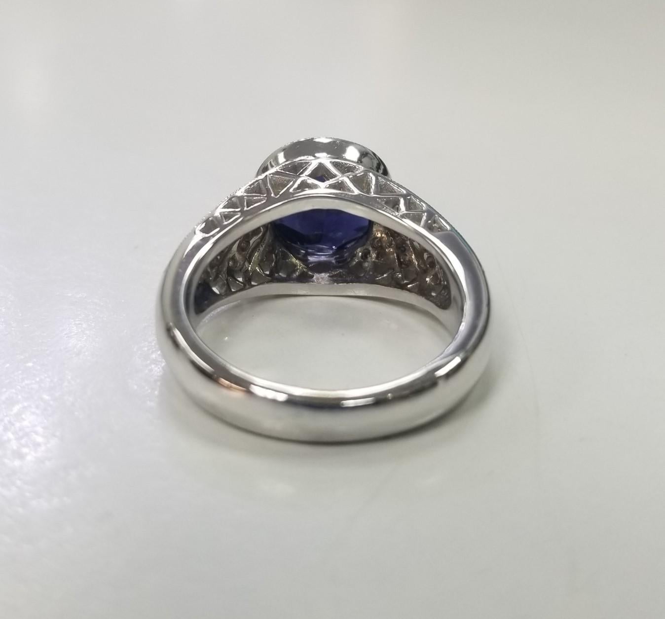 Retro Art Deco Inspired 14k White Gold Iolite and Diamond Ring For Sale